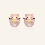Fortune Cat Studs (Rose Quartz) - Love Estella