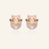 Fortune Cat Studs (Rose Quartz) - Love Estella