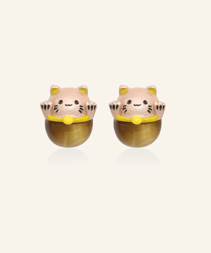 Fortune Cat Studs (Tiger Eye) - Love Estella