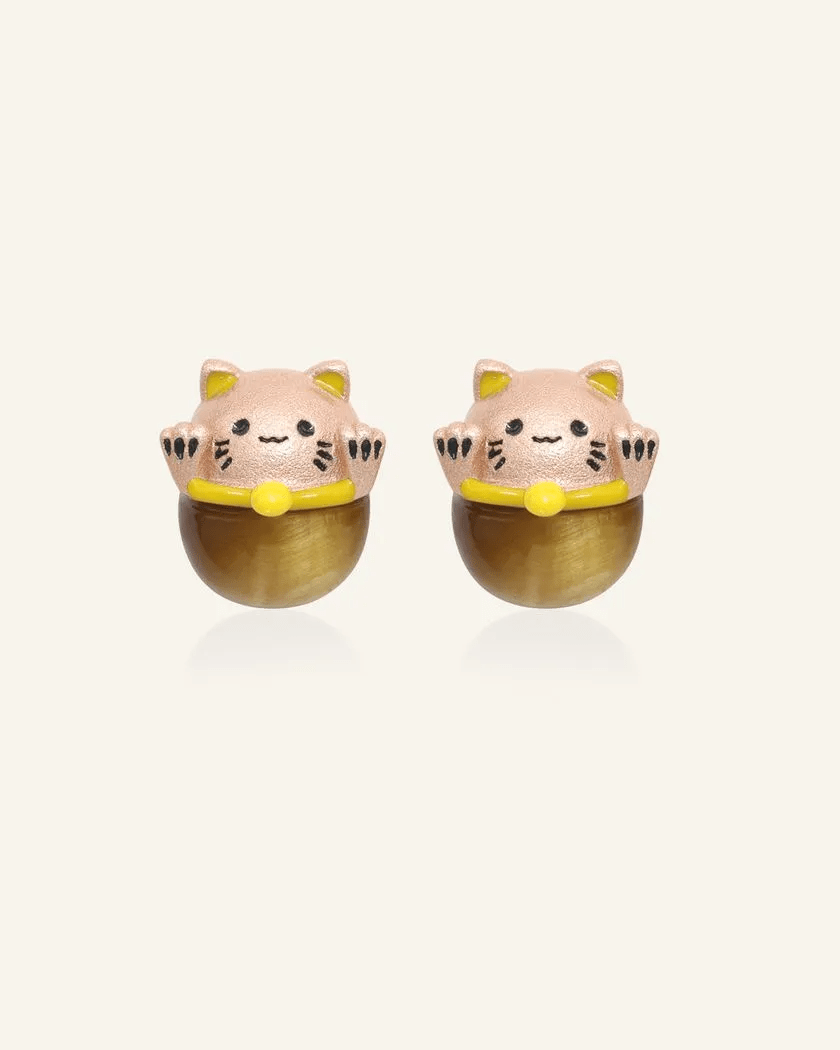 Fortune Cat Studs (Tiger Eye) - Love Estella
