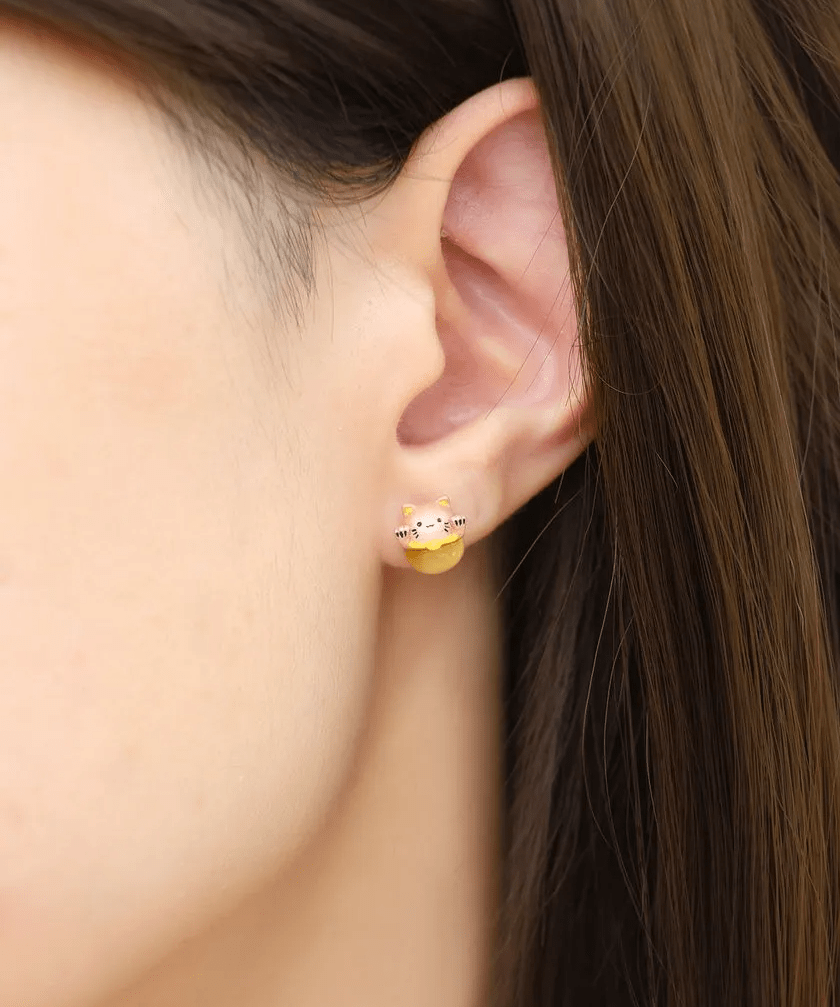 Fortune Cat Studs (Tiger Eye) - Love Estella