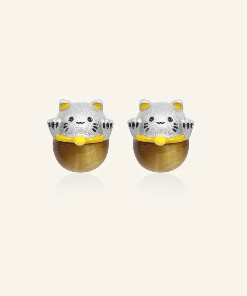 Fortune Cat Studs (Tiger Eye) - Love Estella