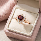Garnet Heart Halo Ring