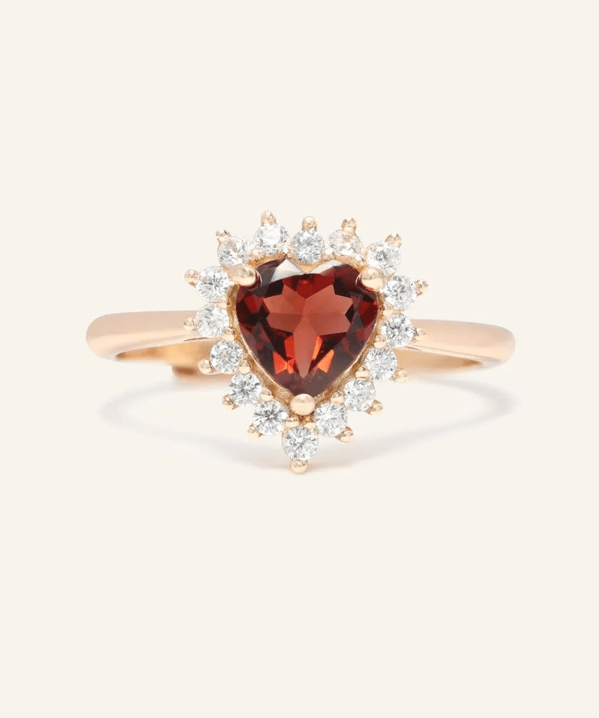 Garnet Heart Halo Ring - Love Estella