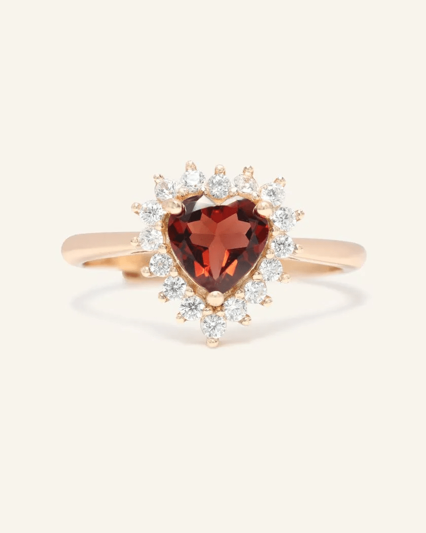 Garnet Heart Halo Ring - Love Estella