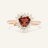 Garnet Heart Halo Ring in Rose Gold front product view