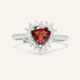 Garnet Heart Halo Ring in Silver front product view