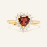 Garnet Heart Halo Ring in Yellow Gold front product view