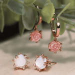 Handcarved Pink Shell Rose Huggies - Love Estella