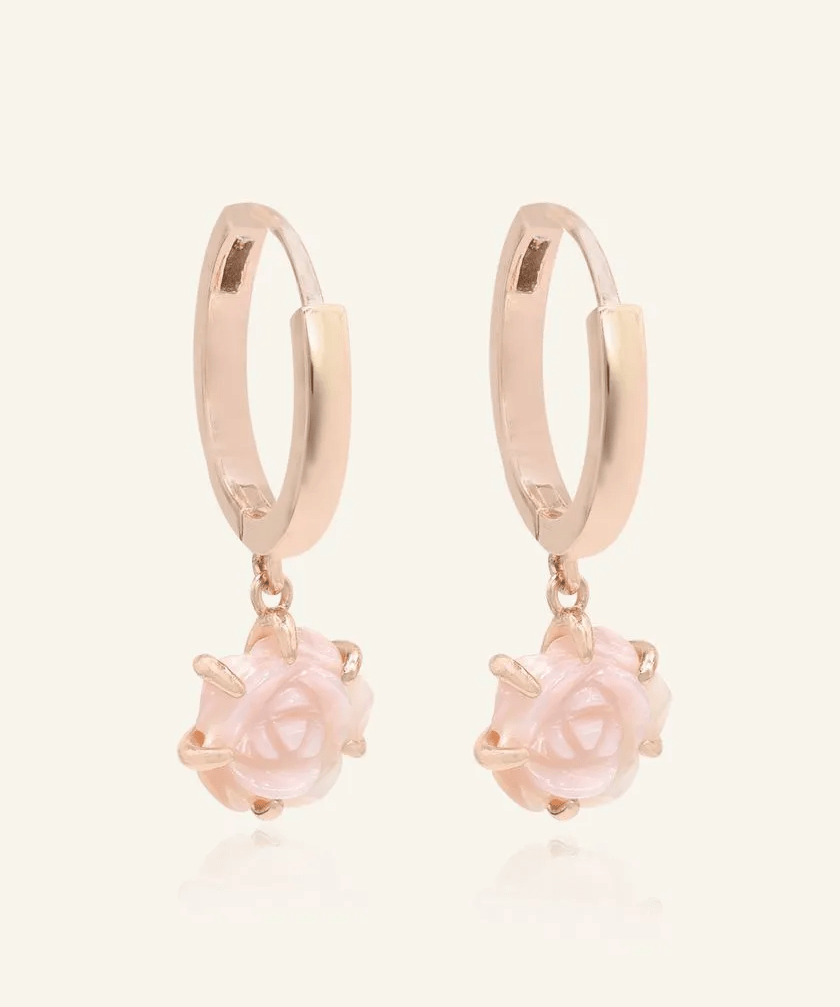 Handcarved Pink Shell Rose Huggies - Love Estella