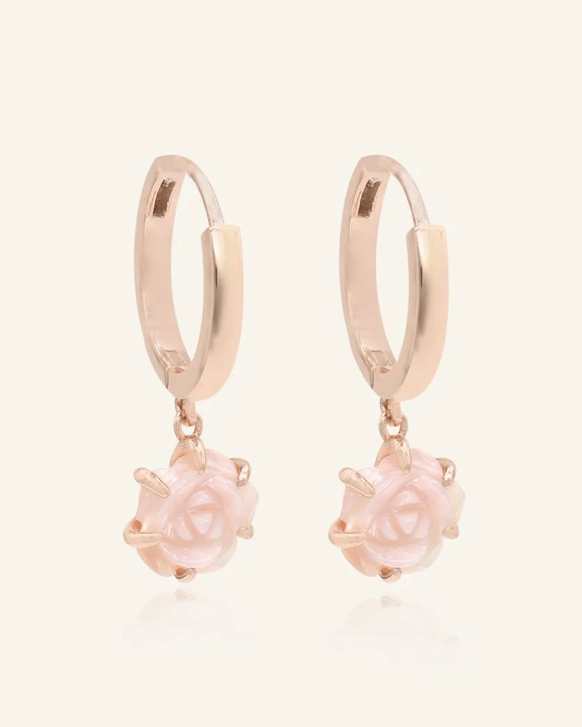 Handcarved Pink Shell Rose Huggies - Love Estella
