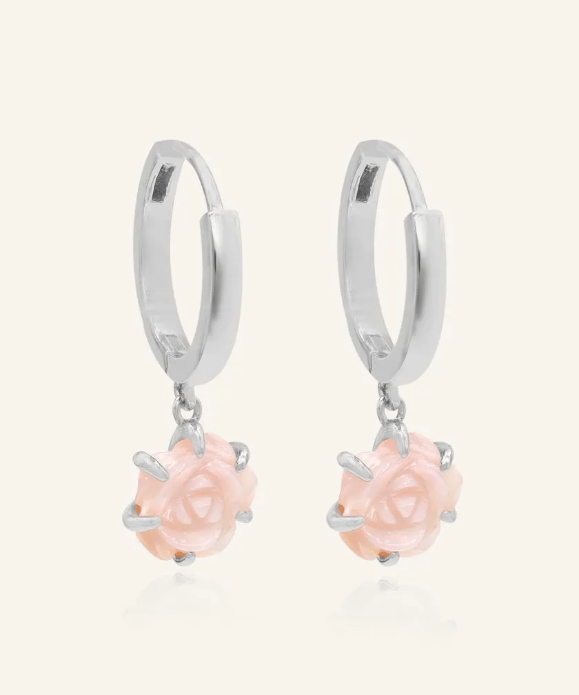 Handcarved Pink Shell Rose Huggies - Love Estella