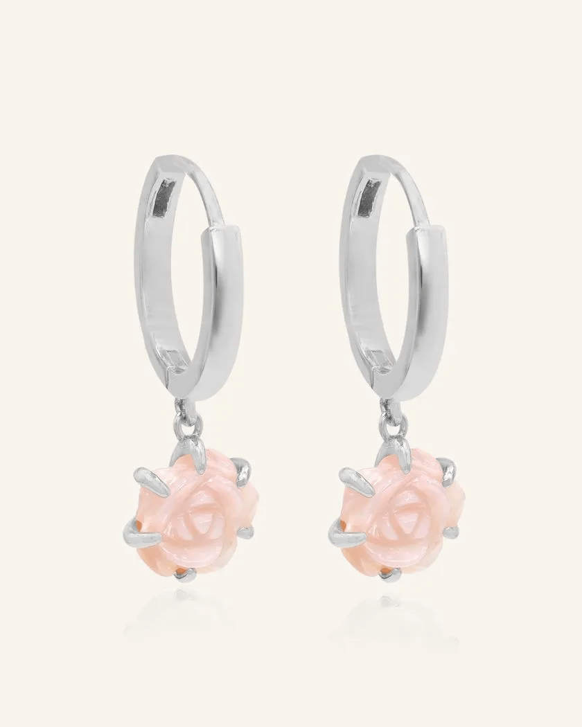Handcarved Pink Shell Rose Huggies - Love Estella