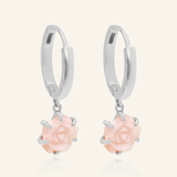 Handcarved Pink Shell Rose Huggies - Love Estella