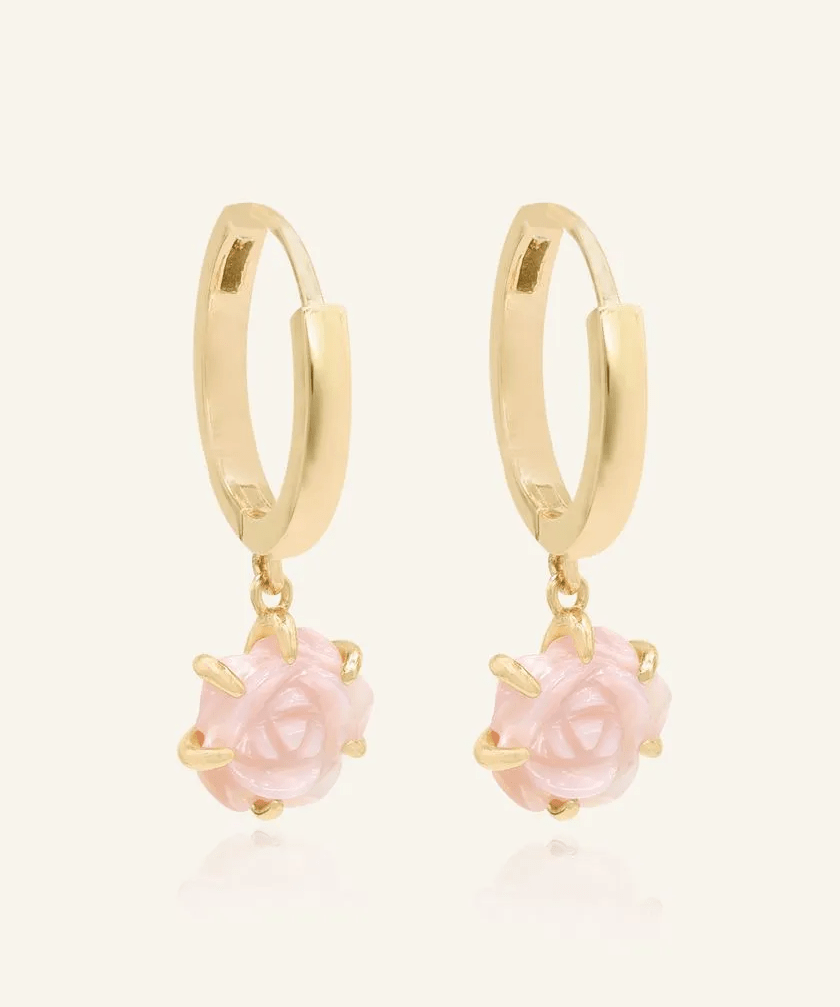Handcarved Pink Shell Rose Huggies - Love Estella