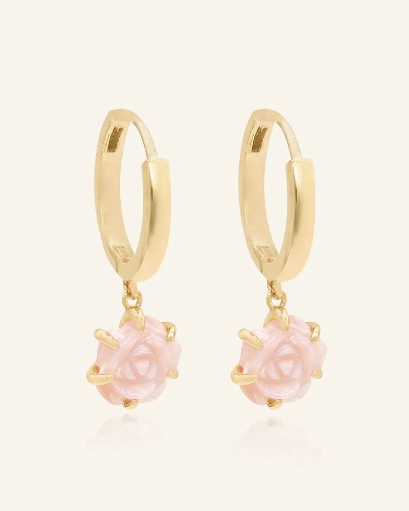Handcarved Pink Shell Rose Huggies - Love Estella