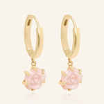 Handcarved Pink Shell Rose Huggies - Love Estella