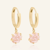 Handcarved Pink Shell Rose Huggies - Love Estella