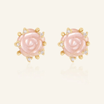 Handcarved Pink Shell Rose Studs - Love Estella