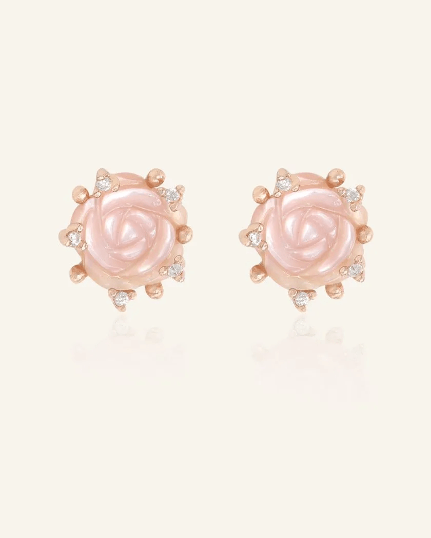 Handcarved Pink Shell Rose Studs - Love Estella