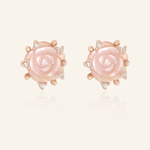 Handcarved Pink Shell Rose Studs - Love Estella