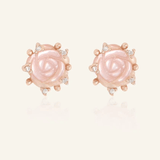 Handcarved Pink Shell Rose Studs - Love Estella