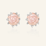 Handcarved Pink Shell Rose Studs - Love Estella