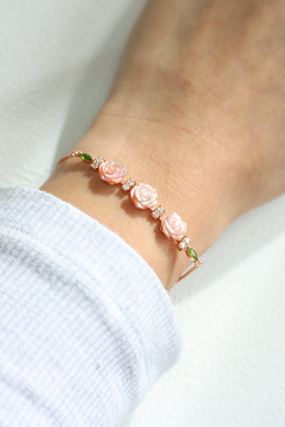 Handcarved Rose Shell Bracelet - Love Estella