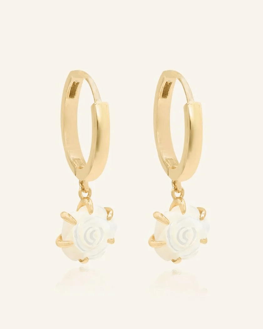 Handcarved White Shell Rose Huggies - Love Estella