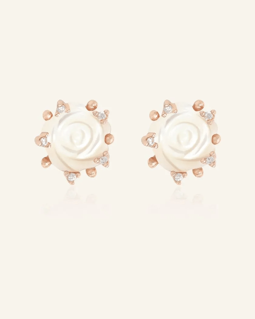 Handcarved White Shell Rose Studs - Love Estella