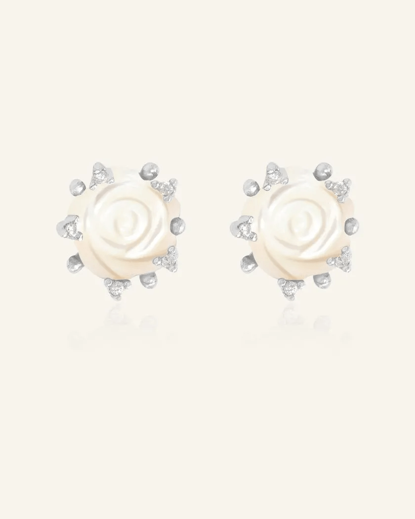 Handcarved White Shell Rose Studs - Love Estella