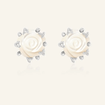 Handcarved White Shell Rose Studs - Love Estella