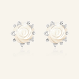Handcarved White Shell Rose Studs - Love Estella