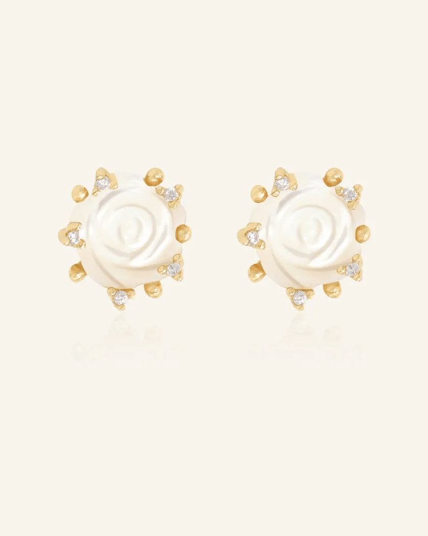 Handcarved White Shell Rose Studs - Love Estella