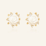 Handcarved White Shell Rose Studs - Love Estella