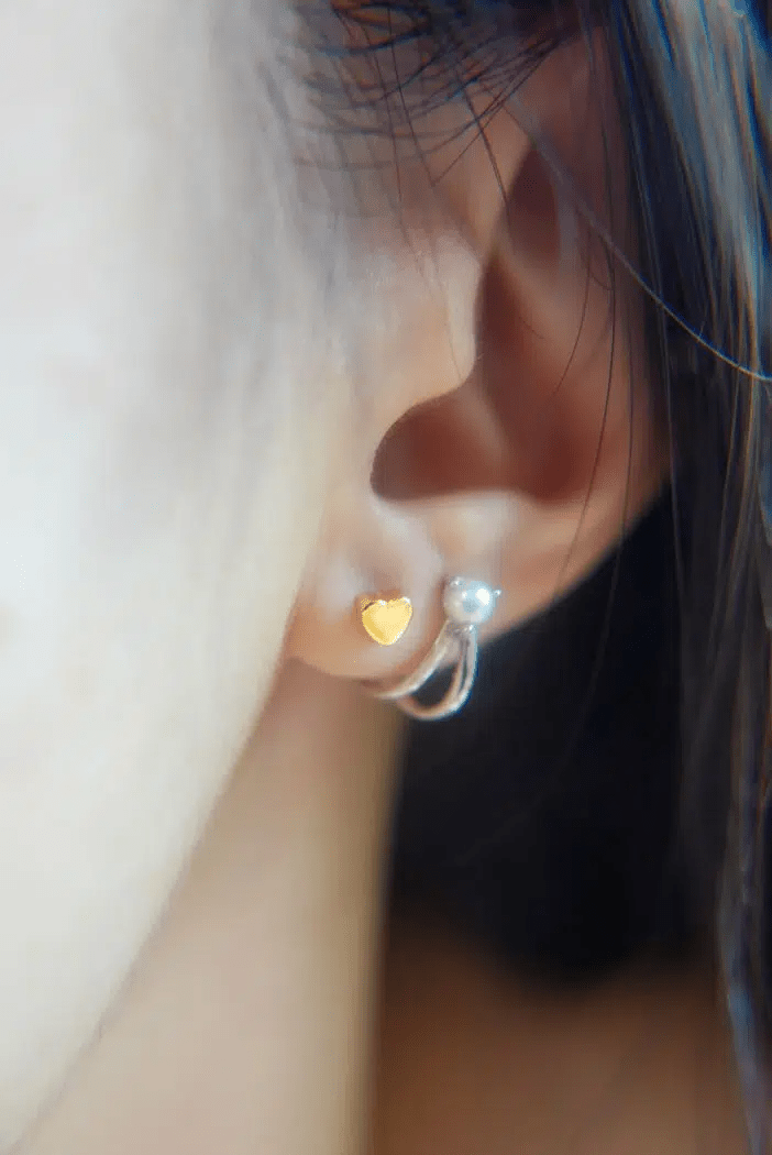 Heart Barbell Screwback Studs - Love Estella