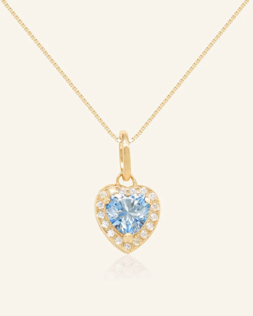 Ice Blue Moissanite Heart Halo Necklace by Elate - Love Estella