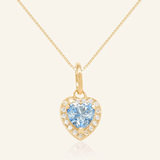 Ice Blue Moissanite Heart Halo Necklace by Elate - Love Estella