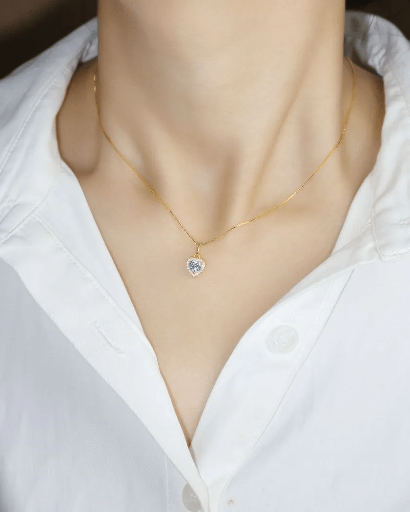 Ice Blue Moissanite Heart Halo Necklace by Elate - Love Estella
