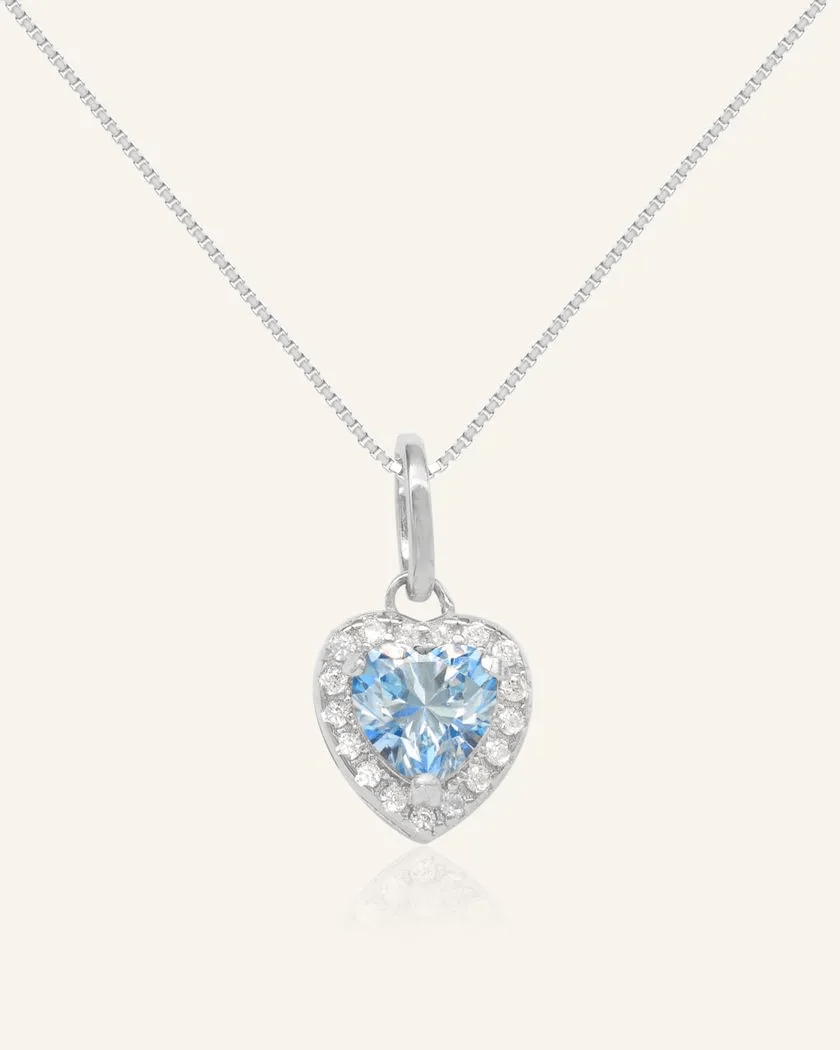 Ice Blue Moissanite Heart Halo Necklace by Elate - Love Estella