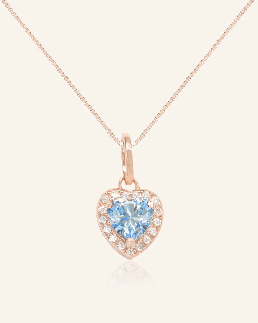 Ice Blue Moissanite Heart Halo Necklace by Elate - Love Estella