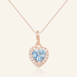 Ice Blue Moissanite Heart Halo Necklace by Elate - Love Estella