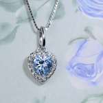 Ice Blue Moissanite Heart Halo Necklace by Elate - Love Estella
