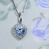Ice Blue Moissanite Heart Halo Necklace by Elate - Love Estella