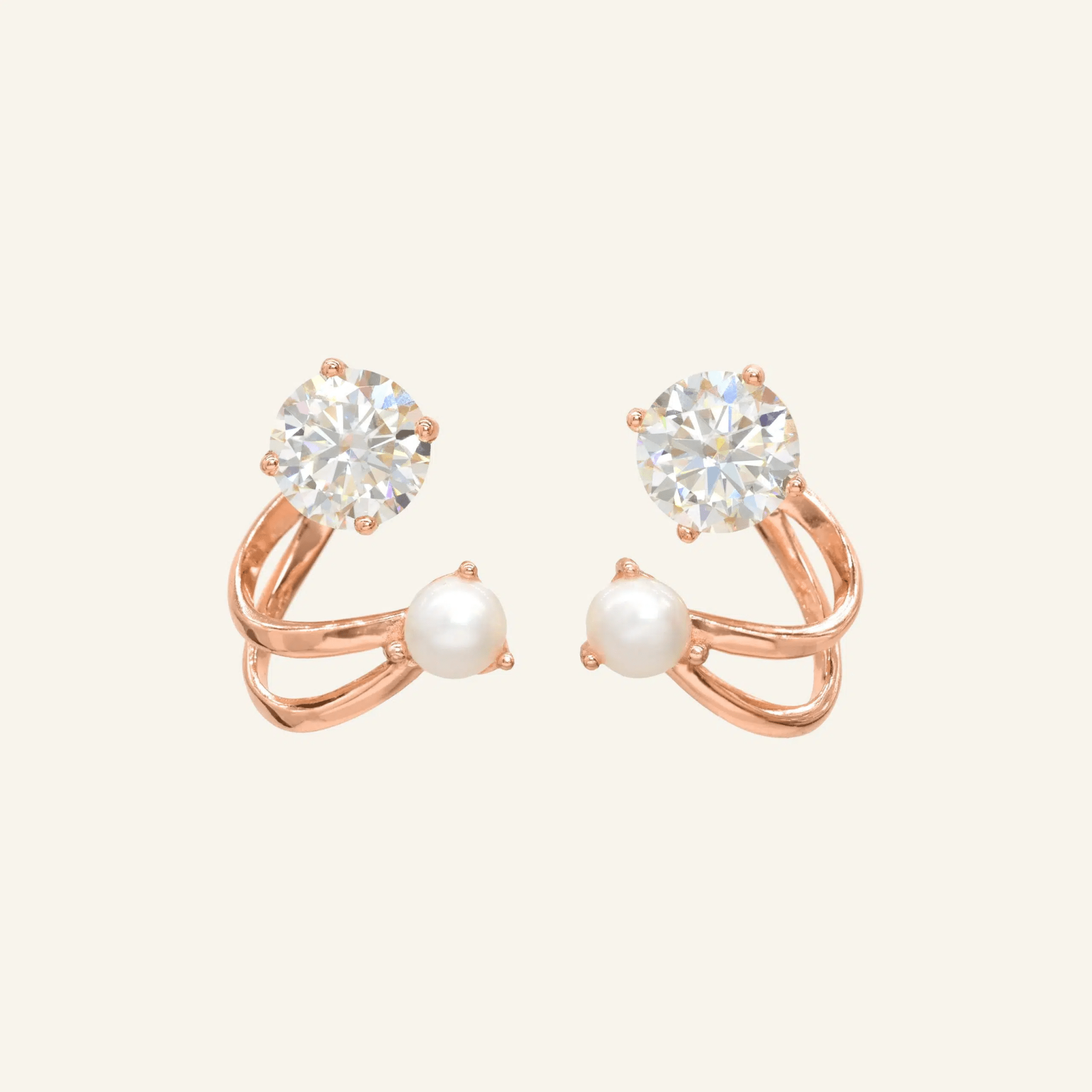 Illusion Ear Jackets (Moissanite & Pearl) by Elate - Love Estella