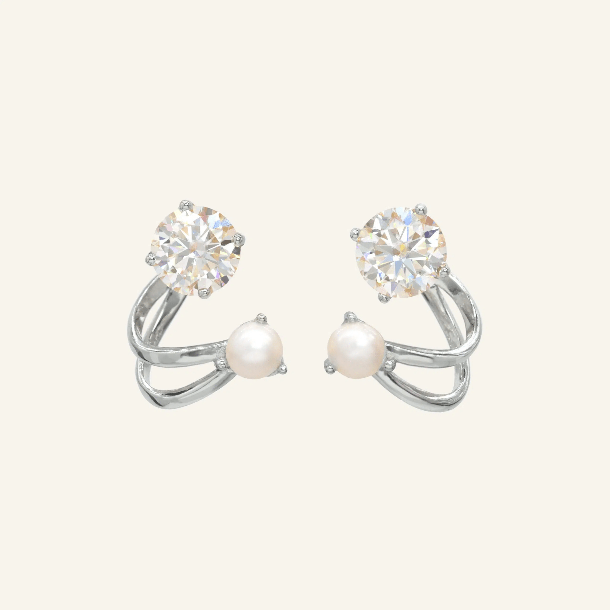 Illusion Ear Jackets (Moissanite & Pearl) by Elate - Love Estella