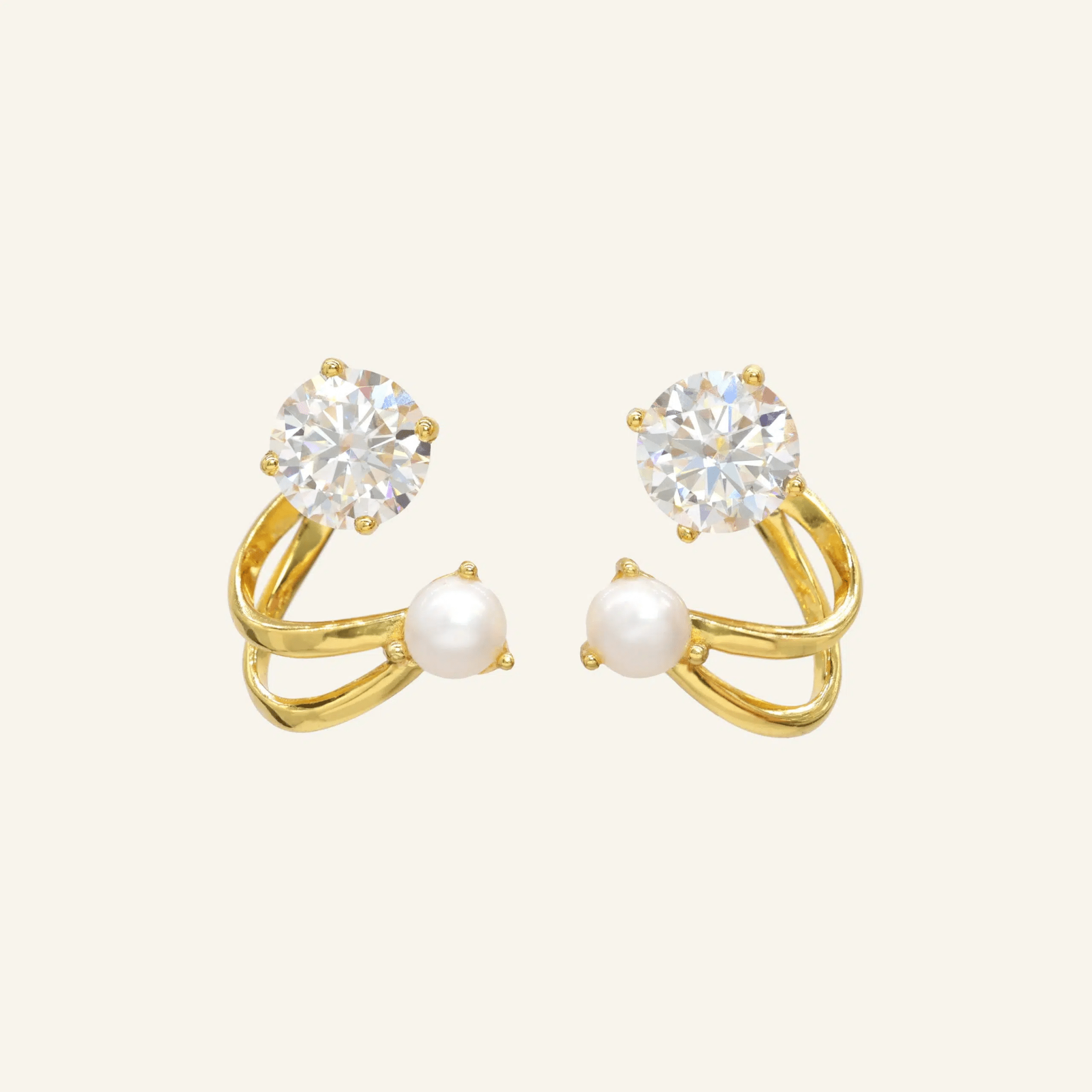 Illusion Ear Jackets (Moissanite & Pearl) by Elate - Love Estella