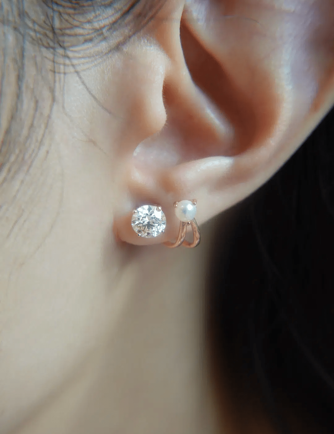 Illusion Ear Jackets (Moissanite & Pearl) by Elate - Love Estella