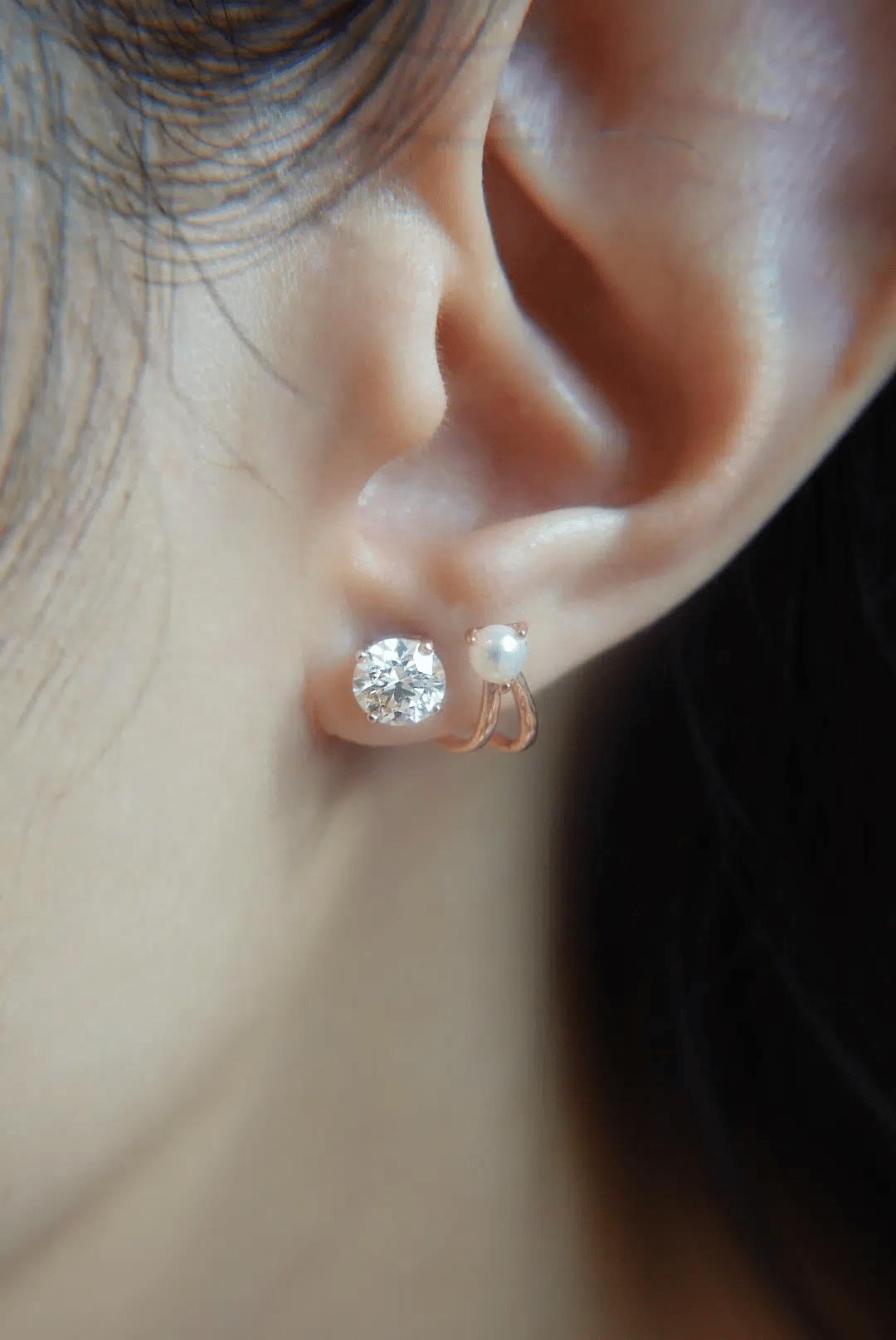Illusion Ear Jackets (Moissanite & Pearl) by Elate - Love Estella