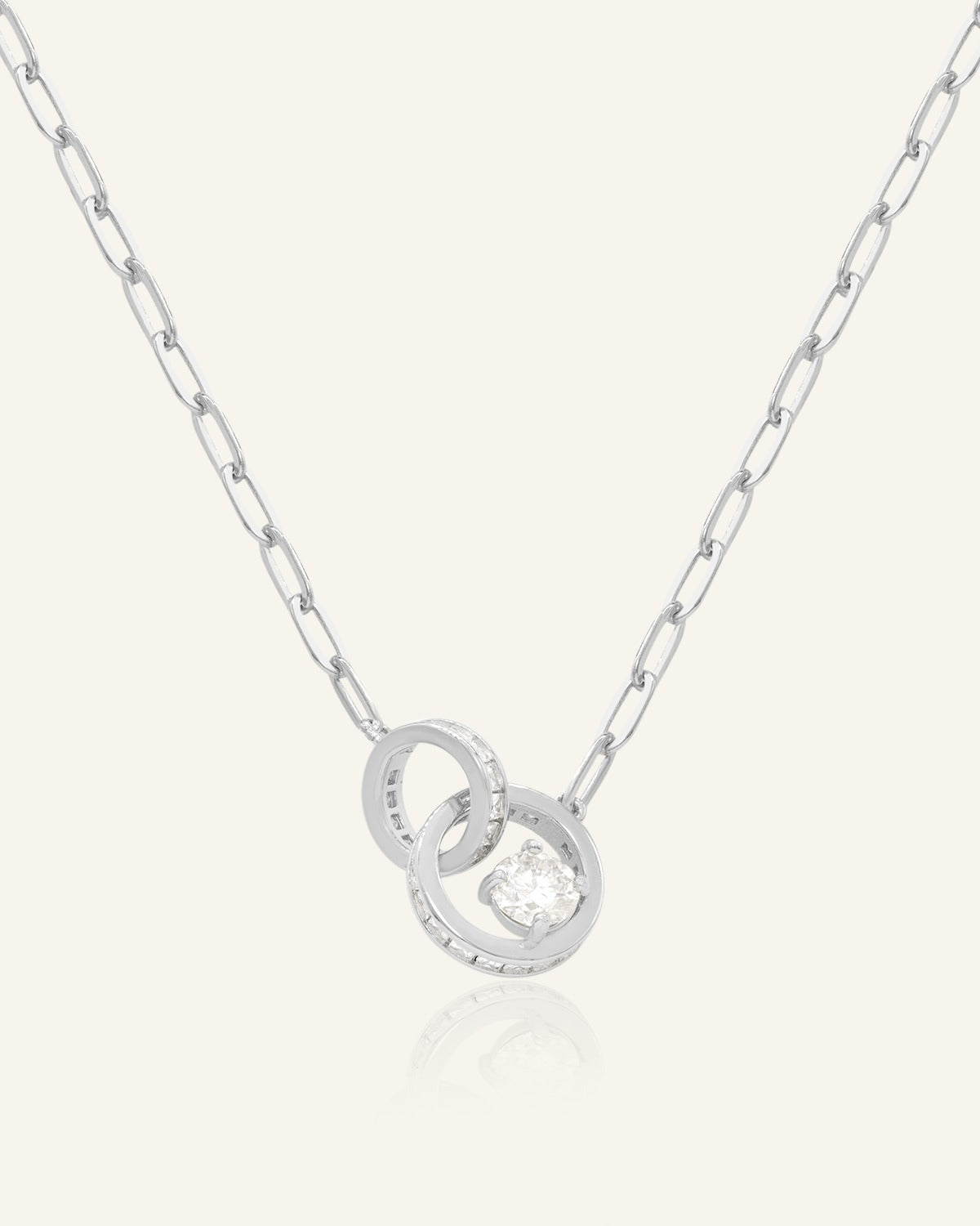 Interlocking Rings Necklace in Silver front product view